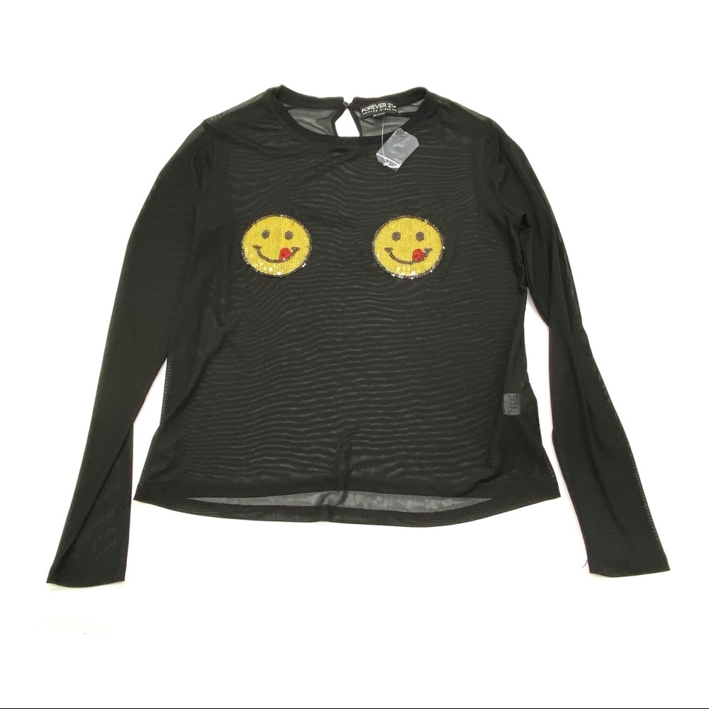Sheer mesh plus size smilie face top 0X